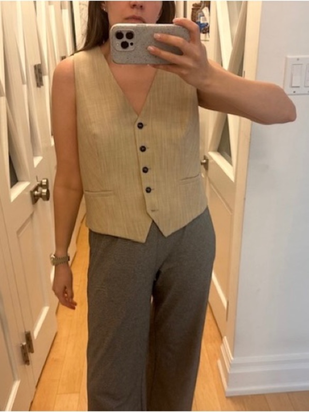 Tara Jarmon Beige Tailored Vest with Button Front